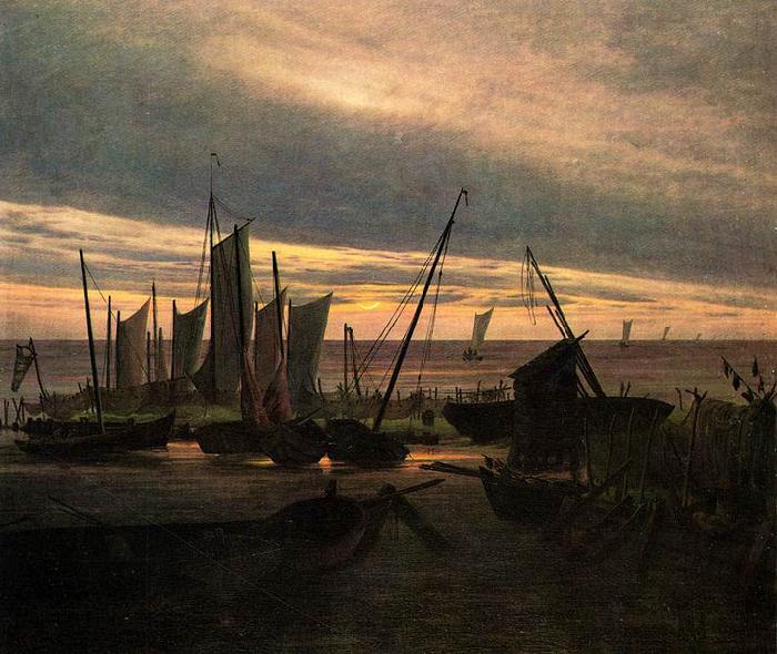 Caspar David Friedrich Schiffe im Hafen am Abend (Nach Sonnenuntergang) oil painting picture